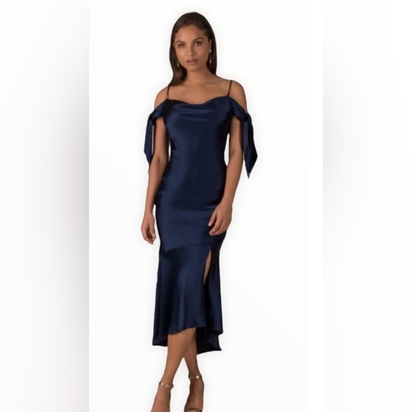 Nadine Merabi Navy Blue Nicole Open Back Midi Cocktail Dress Small Cocktail Flaw - Picture 1 of 16